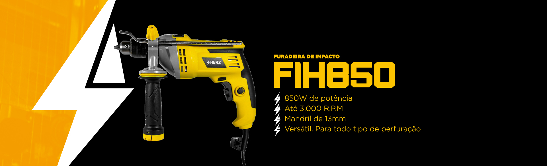 Exbindo foto da Furadeira de Impacto Herz FIH850 e seus benefícios. 